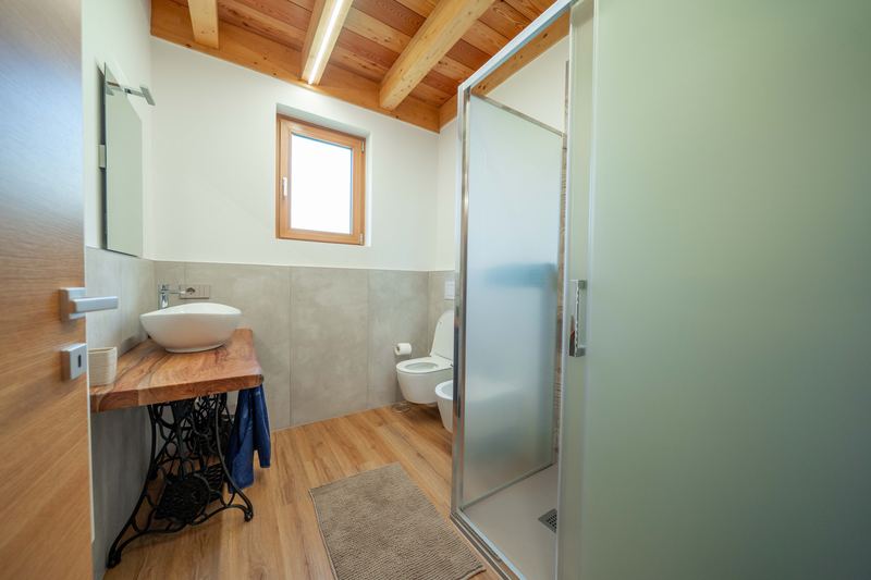 Bagno di Tirlo: box doccia e finestra